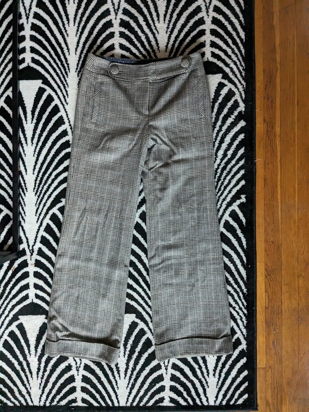Y2K Low-rise Houndstooth Wide Leg Cuffed Trousers